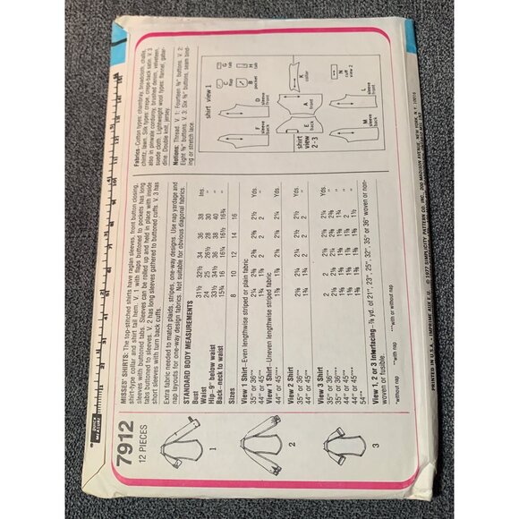Simplicity Misses Shirt Sewing Pattern sz 10 7912 - uncut - Picture 3 of 3
